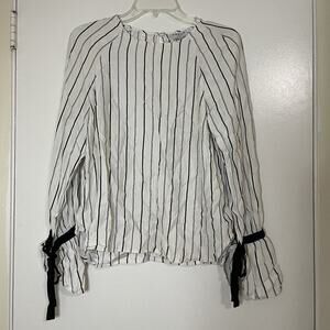 FRAME shirt blanc and noir pristine striped silk long sleeve top size small